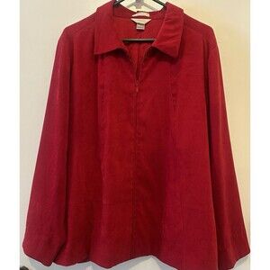 CJ Banks Women’s 2X Red Faux Suede Zip Front Jacket Stretch Lined Plus Size